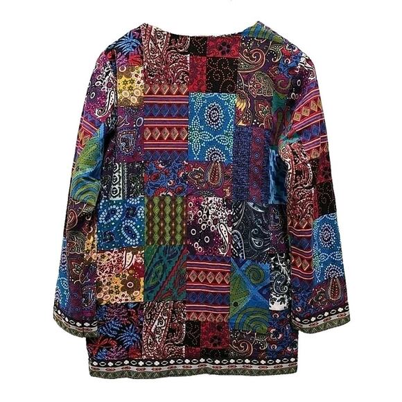 Zanzea Womens Open Front Blazer Sz XL Ethnic, Patchwork Print, Boho, Art To Wear - Picture 3 of 11